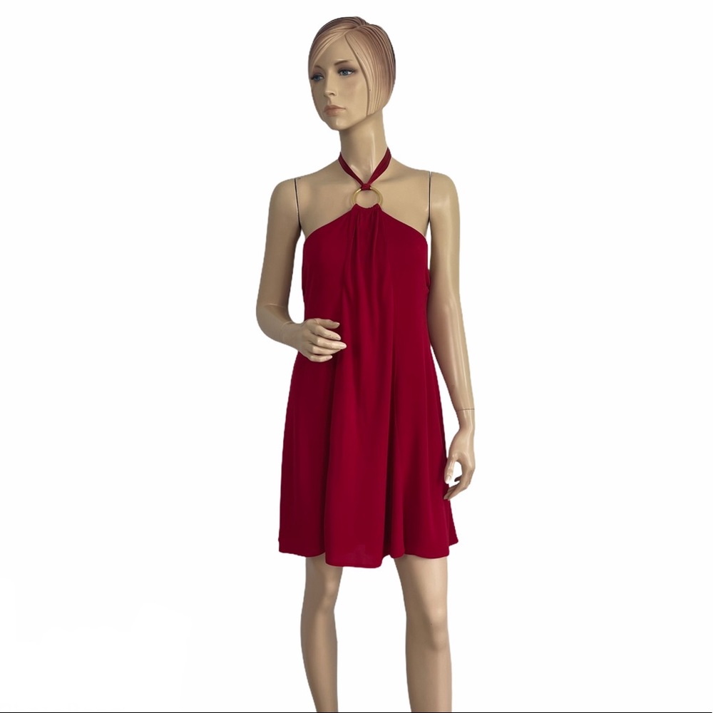 Bebe Halter Neck Backless Mini Dress Red Large